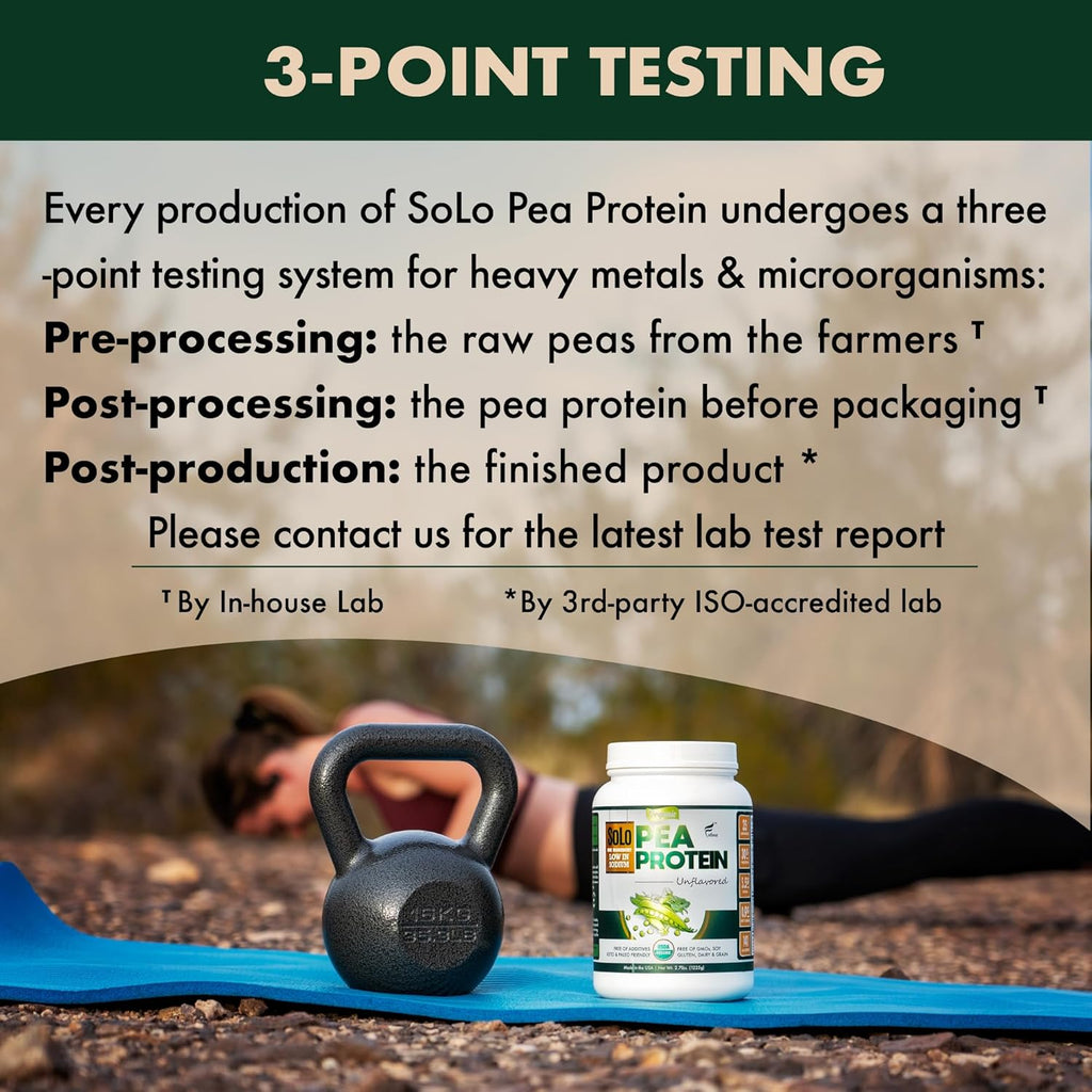 SOLO Organic Pea Protein Isolate, Low in Sodium, Canada Grown Peas, 100% Vegan, Non-GMO, Unflavored Plant Based Protein Powder with BCAA, Keto & Paleo Friendly, Easy to Digest, No Additives (2.7 lbs)