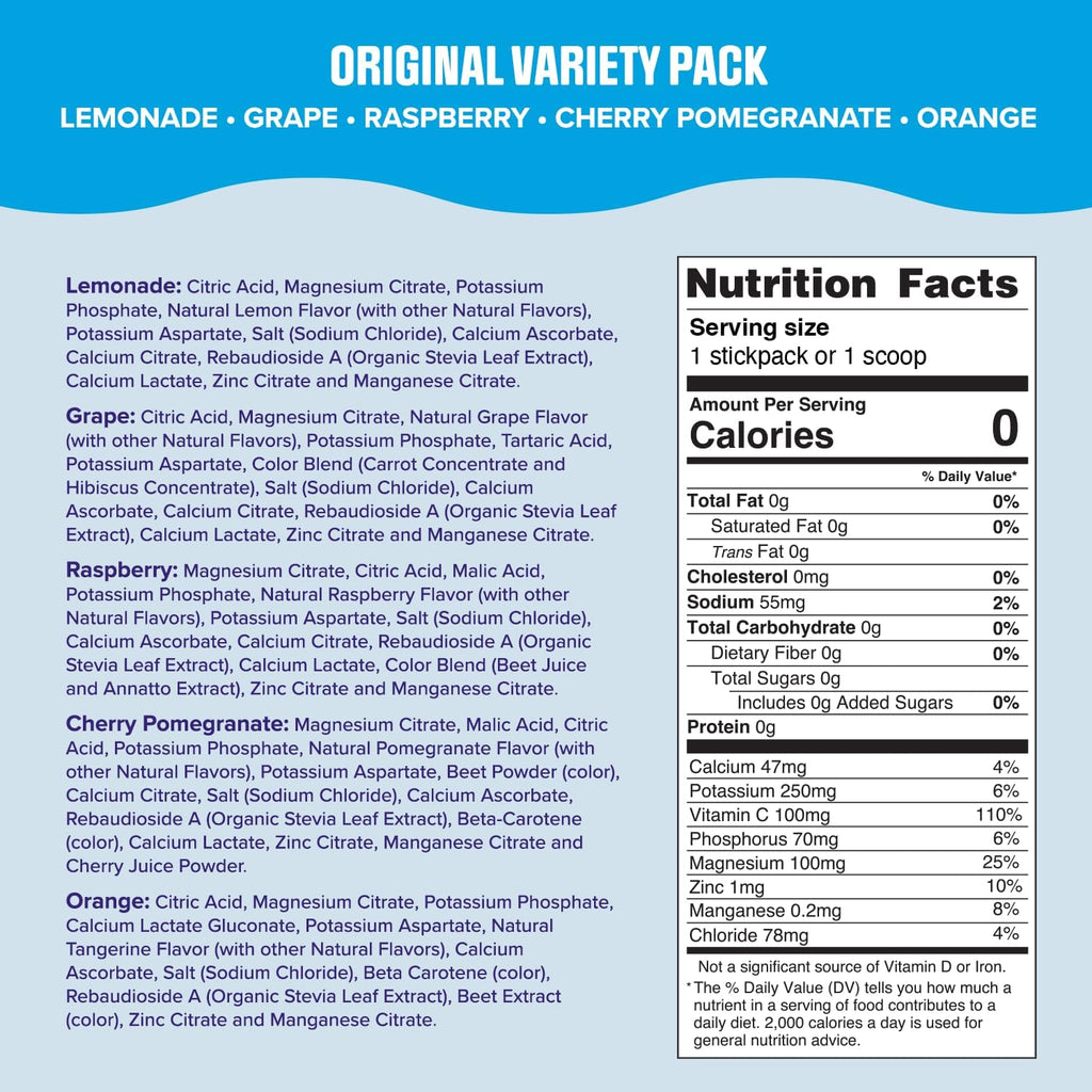 Ultima Replenisher Daily Electrolyte Powder Drink Mix – Sugar Free – Original Variety, 20 Stickpacks – Hydration Packets with 6 Electrolytes and Minerals – Keto Friendly, Vegan, Non-GMO