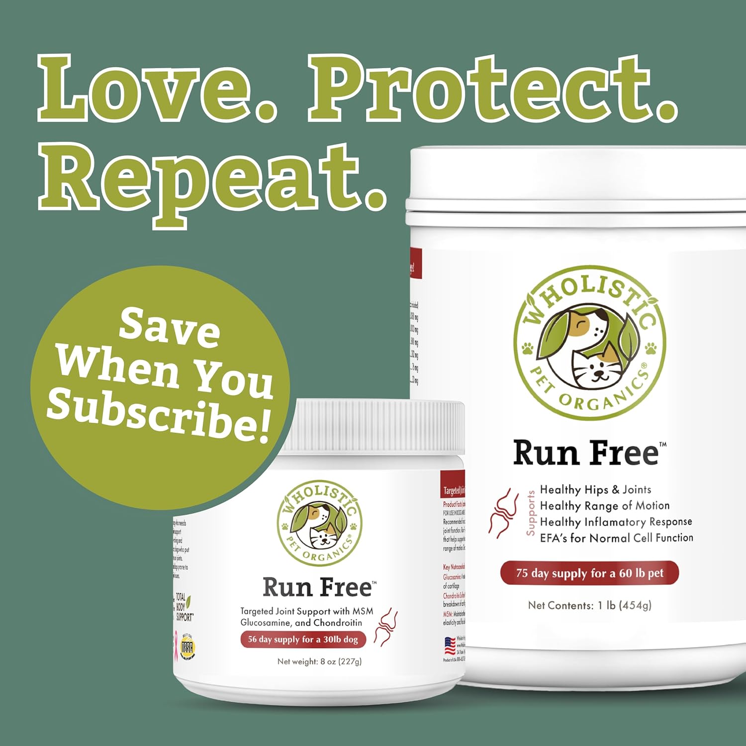 Wholistic Pet Organics Joint Supplement for Dogs - 1 Lb - Daily Dog Hip and Joint Supplement with Glucosamine Chondroitin & MSM to Support Mobility - All Breeds & Ages - Organic Glucosamine for Dogs