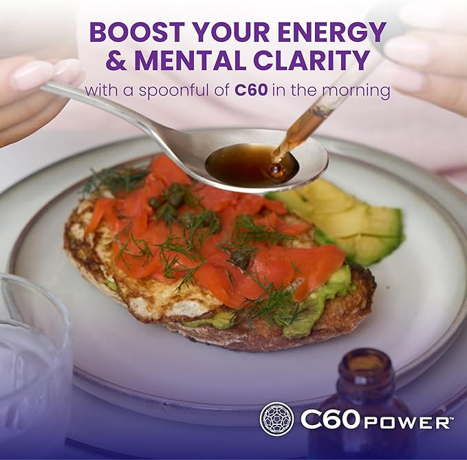 C60 Power C60 in Organic Avocado Oil - Natural Wellness Support for Men & Women, 99.99% Pure Carbon Fullerenes, Promotes Energy, Mental Clarity, & Stamina - 4 fl oz Bottle