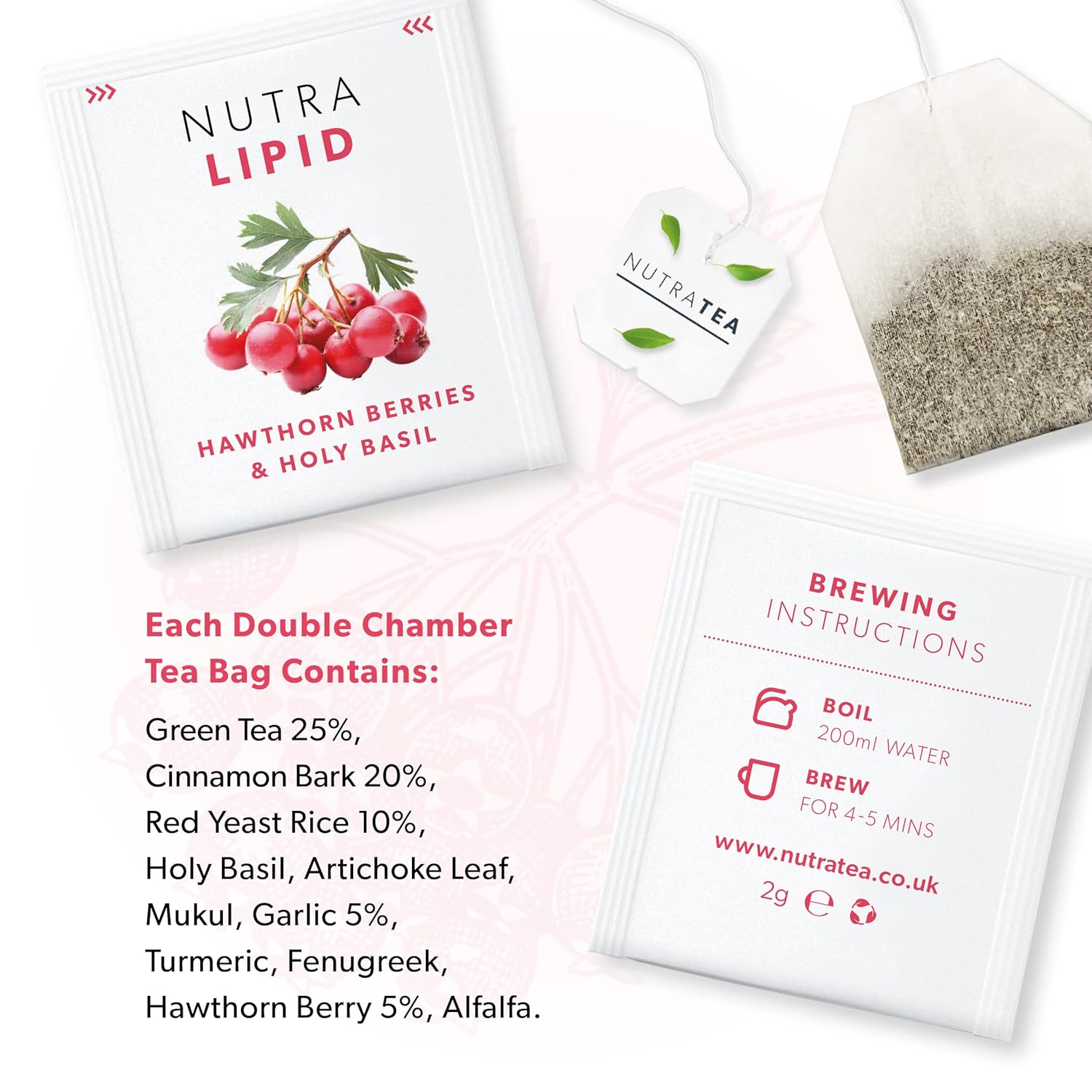 NUTRALIPID - Lipid Management Tea | Cholesterol Tea – Supports Cholesterol Levels and Heart Health – Includes Red Yeast Rice & Fenugreek - 60 Enveloped Tea Bags - by Nutra Tea - Herbal Tea - (3 Pack)
