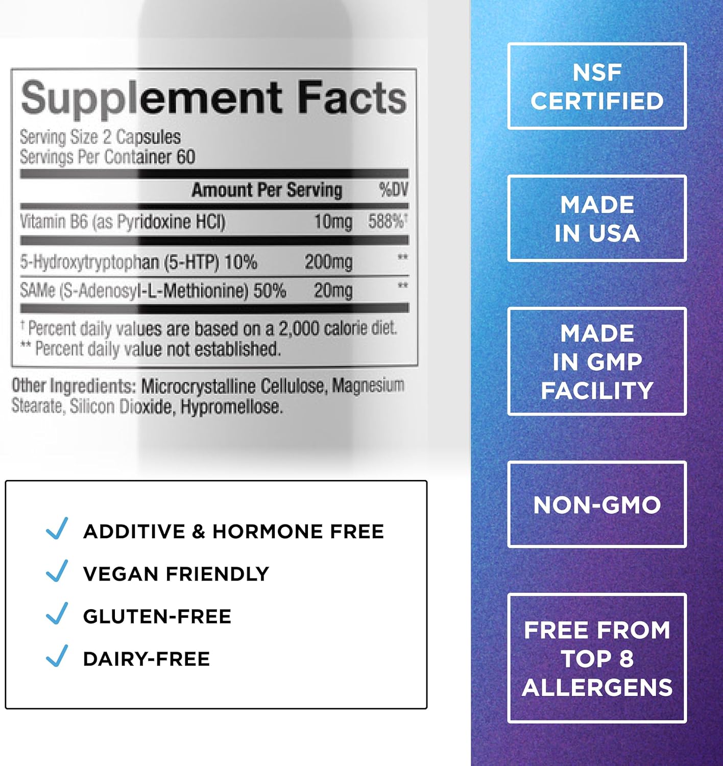 DR. EMIL NUTRITION 200 MG 5-HTP Plus with SAM-e for Mood, Stress, and Sleep - 5HTP Supplement with Vitamin B6-120 Vegan Capsules, 60 Servings
