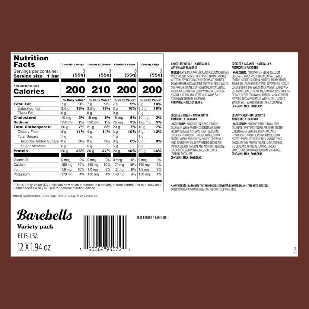 Barebells Protein Bars People's Choice Variety Pack - 24 Bars (2 Packs of 12), 20g High Protein Treats - Chocolate Nutrition Bars with No Added Sugar - On-The-Go Breakfast or Post-Workout Snack.