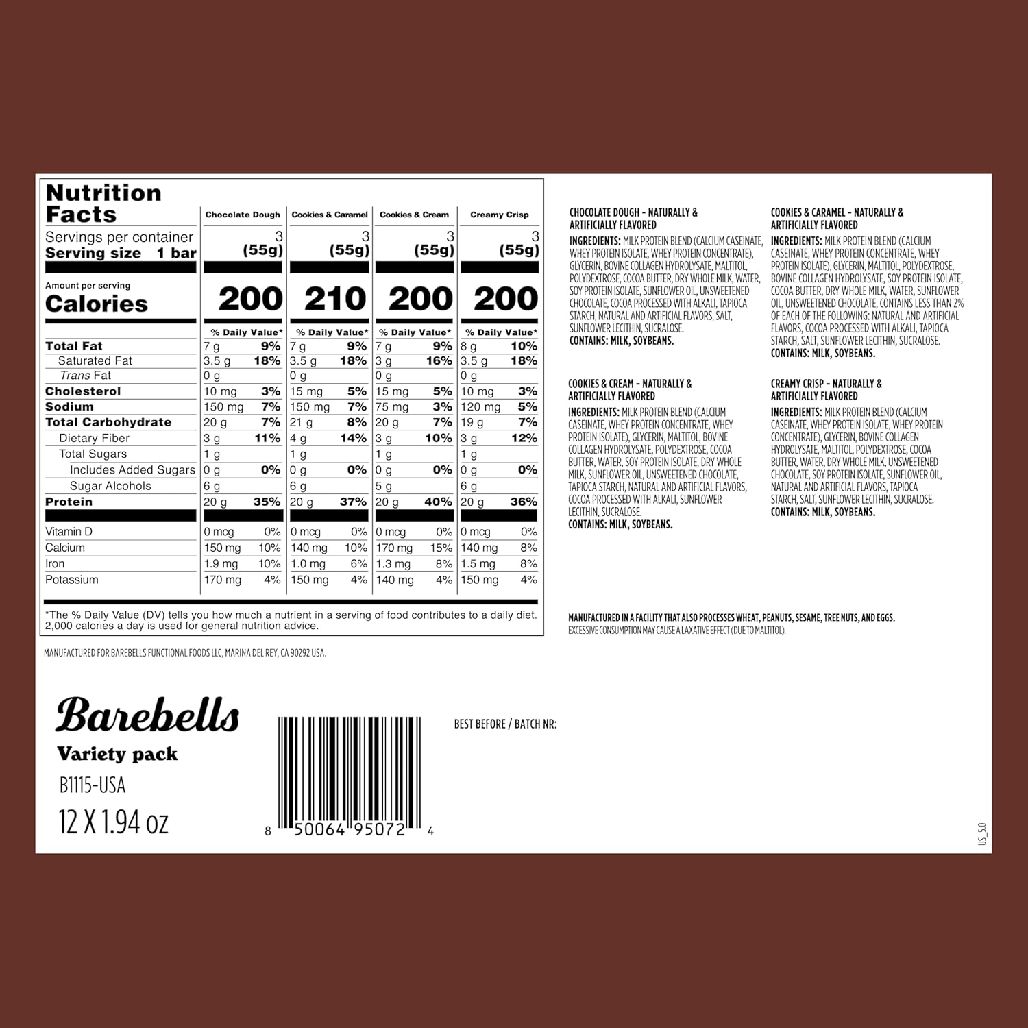 Barebells Protein Bars People's Choice Variety Pack – 12 Bars, Nutritious Snacks with 20g of High Protein - Chocolate Treat with 1g of Total Sugars - Perfect on The Go Breakfast Bars