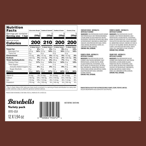 Barebells Protein Bars People's Choice Variety Pack – 12 Bars, Nutritious Snacks with 20g of High Protein - Chocolate Treat with 1g of Total Sugars - Perfect on The Go Breakfast Bars