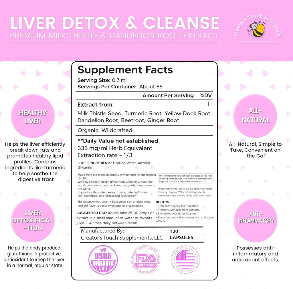 Creator's Touch Botanicals Liver Detox and Cleanse Herbal Supplement, 2 fl. oz, Milk Thistle and Dandelion