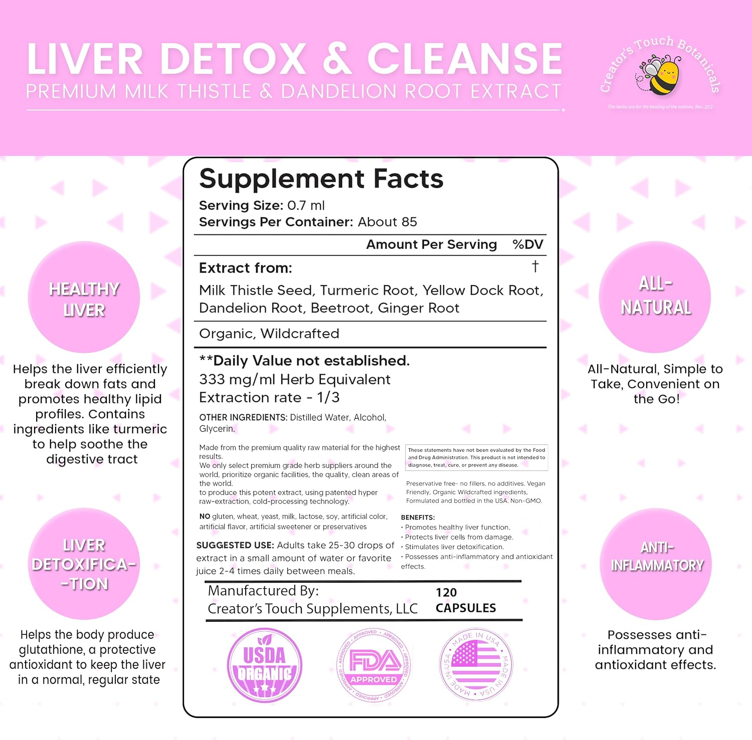 Creator's Touch Botanicals Liver Detox and Cleanse Herbal Supplement, 2 fl. oz, Milk Thistle and Dandelion