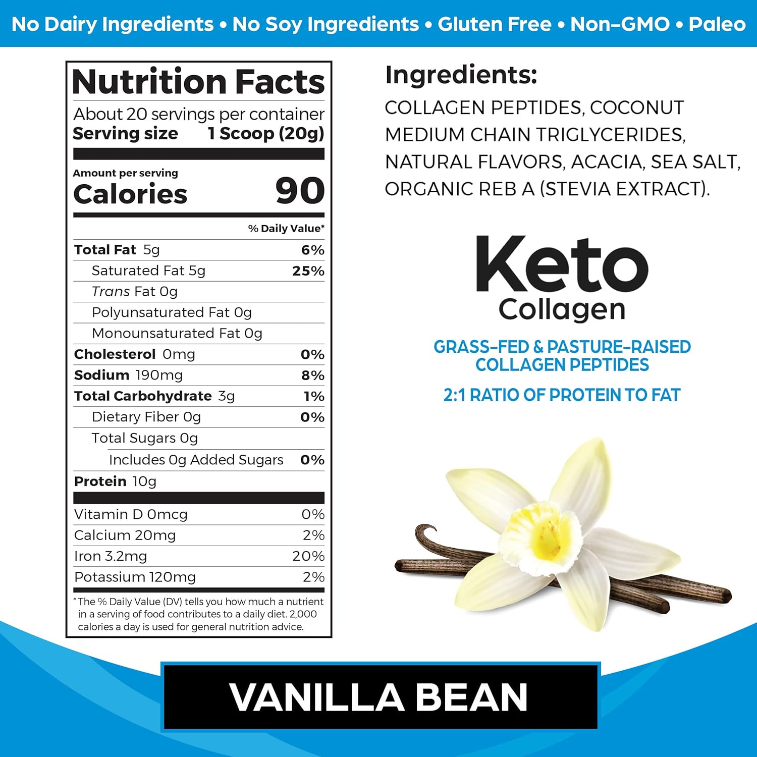 Orgain Keto Collagen Protein Powder with MCT Oil, Vanilla - Paleo Friendly, Grass Fed Hydrolyzed Collagen Peptides Type I and III, Dairy Free, Gluten Free, Soy Free, 0.88 Lb (Packaging May Vary)