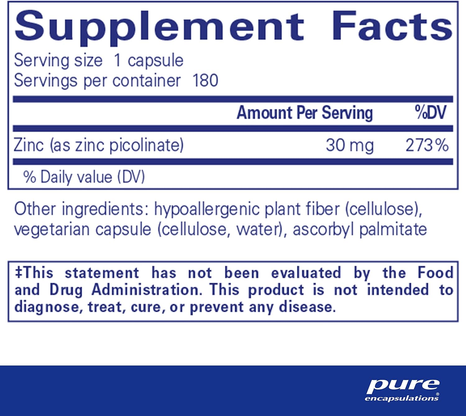 Pure Encapsulations Zinc 30 mg - Supplement for Immune System Support, Growth and Development, and Wound Healing* - with Zinc Picolinate 30 mg - 180 Capsules