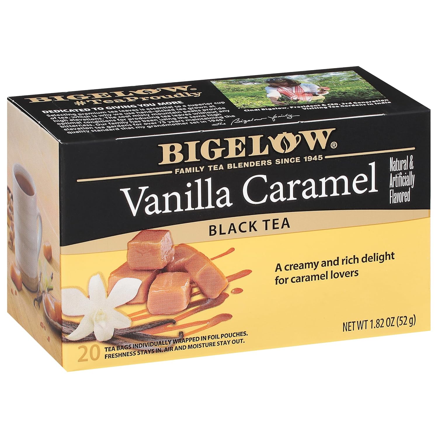 Bigelow Tea Vanilla Caramel Black Teabags Box, Caffeinated, 20 Count, Pack of 6