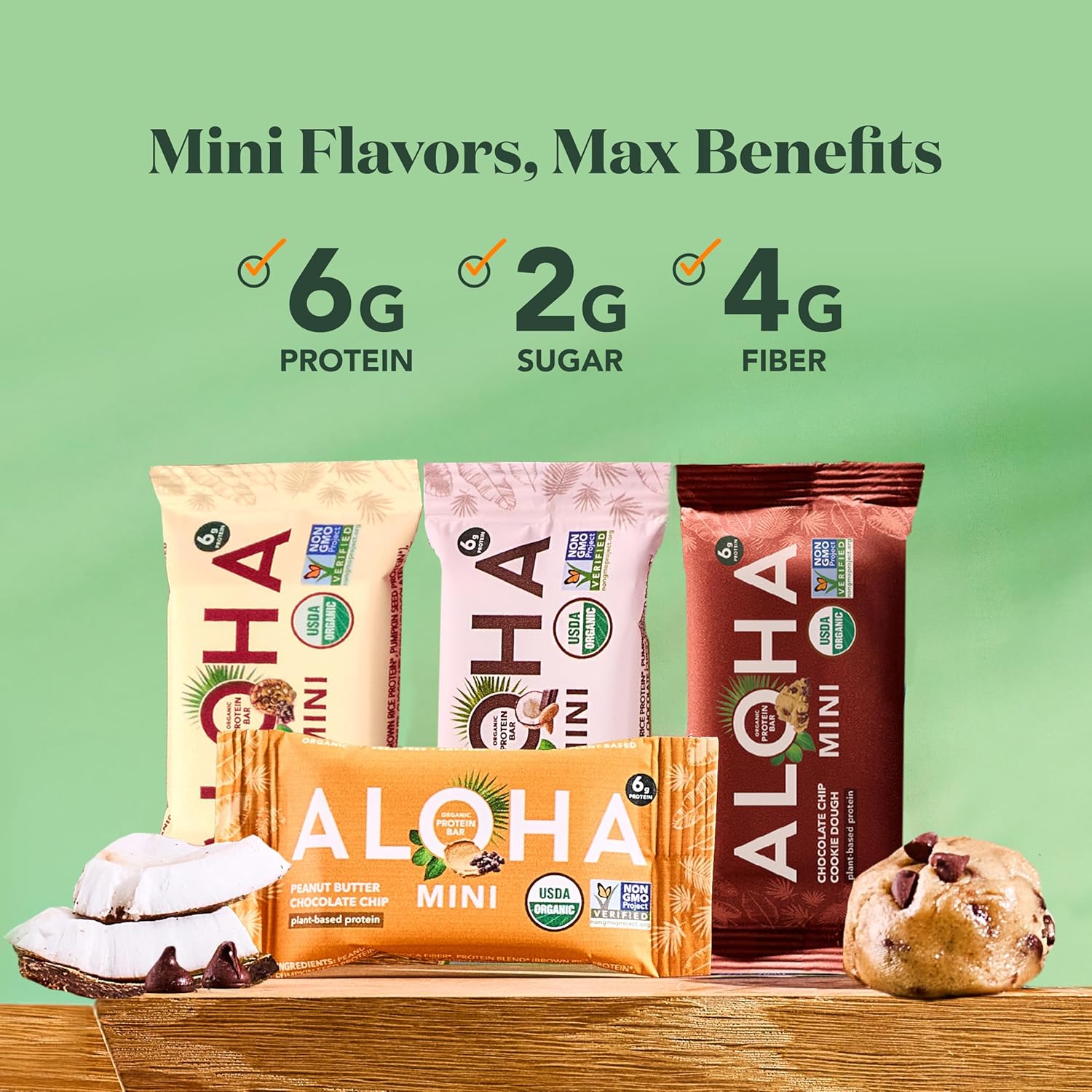 ALOHA Organic Plant Based Protein Bar MINIS | Variety Pack | 20 Count, 24g Bars | Vegan, Low Sugar, Gluten Free, Low Carb, Non-GMO, Stevia Free, Soy Free, No Sugar Alcohols