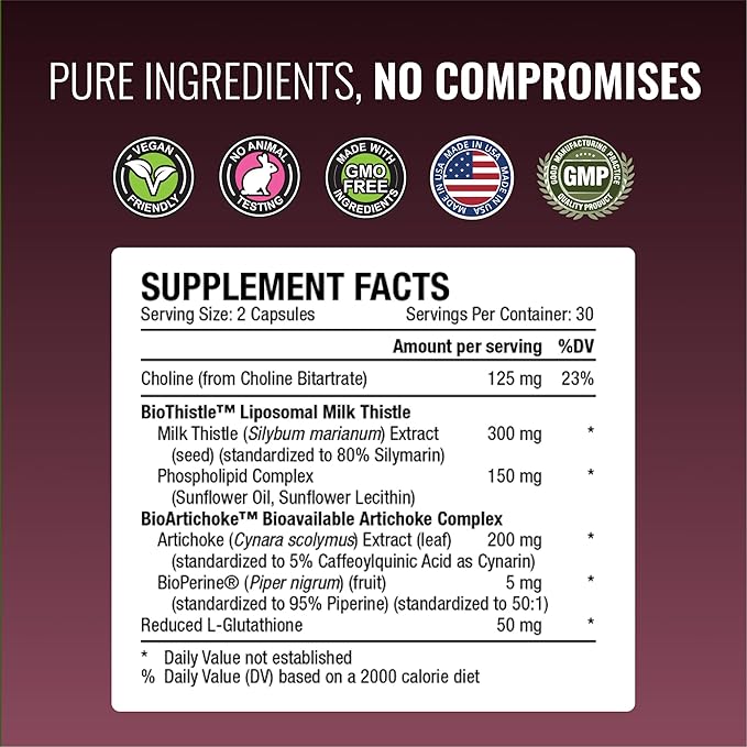 Approved Science Liversyl - Milk Thistle, Artichoke Extract, and Bioperine - Vegan - 60 Capsules - Made in The USA