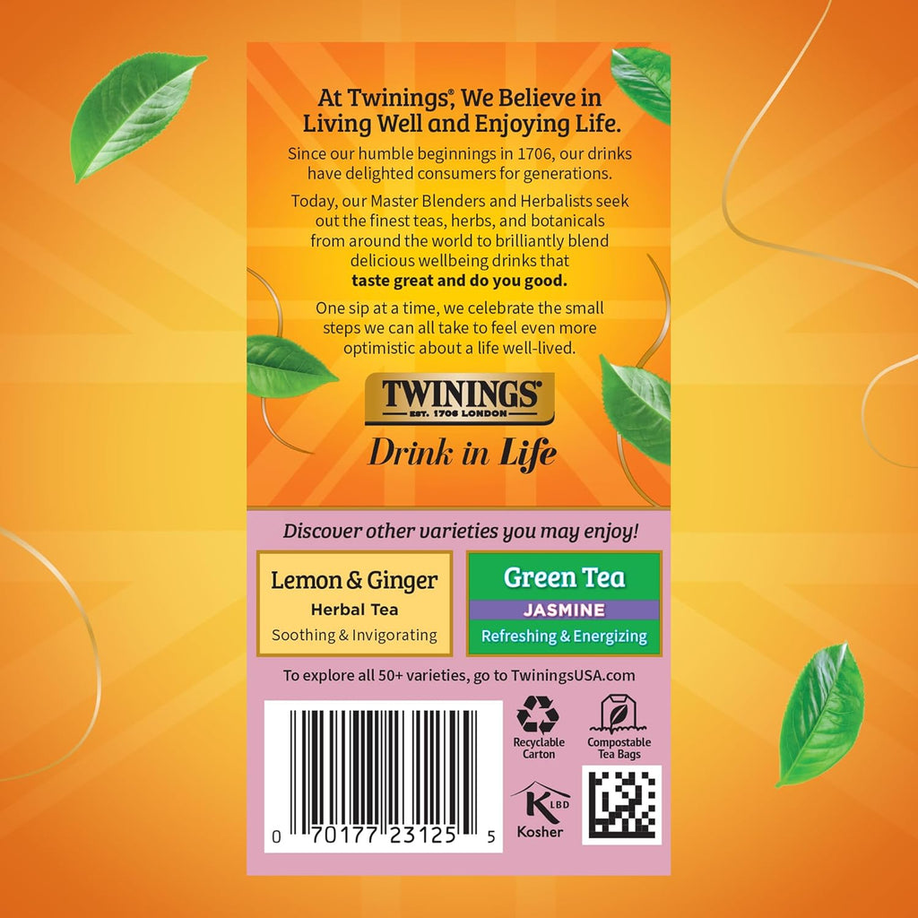Twinings Pomegranate & Raspberry Herbal Tea Individually Wrapped Bags, 20 Count (Pack of 1), Naturally Caffeine-Free, Enjoy Hot or Iced, 20 Teabags