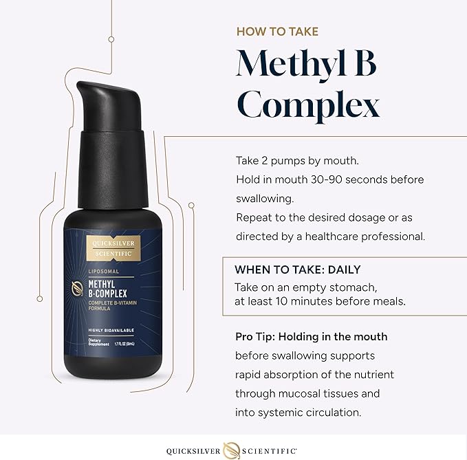 Quicksilver Scientific Methyl B Complex - Liquid Vitamin with Superior Liposomal Absorption of Vitamin B12, Folate, Vitamin B6, Riboflavin, Biotin, Pantothenic Acid, Vitamin B1, Niacin (50 ml)