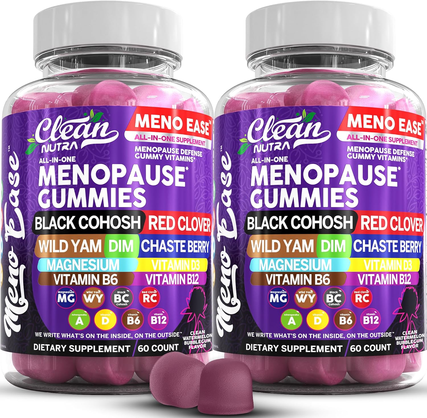 Menopause Supplement For Women Gummies with Black Cohosh, Wild Yam Magnesium, Red Clover For Menopause Relief Hormone Balance Night Sweats Mood Plus Bergamot, Vitamin D3, Vitamin B12, Vitamin B6 Clean