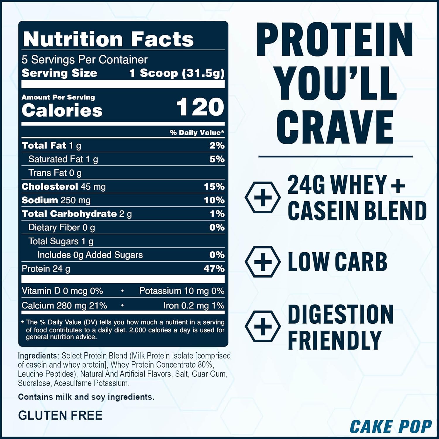 PEScience Select Protein Powder, Whey and Casein Blend, Clean Protein Powder for Women and Men, Low Calorie, Low Carb, Keto Friendly, Gluten Free, Cake Pop, 5 Servings