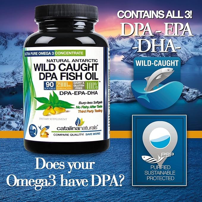 Wild Caught Omega-3 DPA Fish Oil - 2900 mg with More DPA, EPA & DHA - 90 SoftGels – Triple Strength Burp-Free