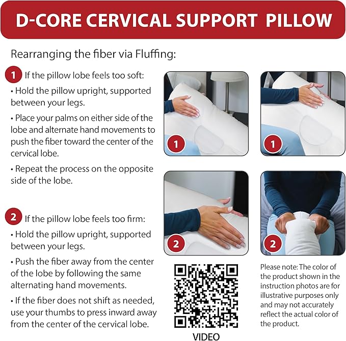 Core Products D-Core Cervical Neck Pillow - Extra Firm Orthopedic Support for Neck Discomfort, Back Sleepers, Dual Neck Rolls, Cervical Alignment, Full Size, Assembled in USA
