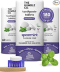 The Humble Co Sensitive Chewable Toothpaste Tablets, Spearmint - Fluoride-Free Toothpaste Tabs for Sensitive Gums & Teeth - Bite, Chew, Brush - Travel-Friendly Dental Oral Care & Hygiene - 180 Count