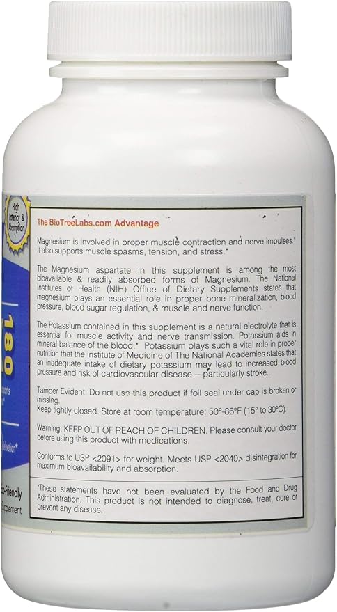 BioTree Labs Relax 180 - Pack of 120, Magnesium & Potassium Supplement with Electrolytes | Supports Muscle Pain, Spasms & Tension | 60 Days
