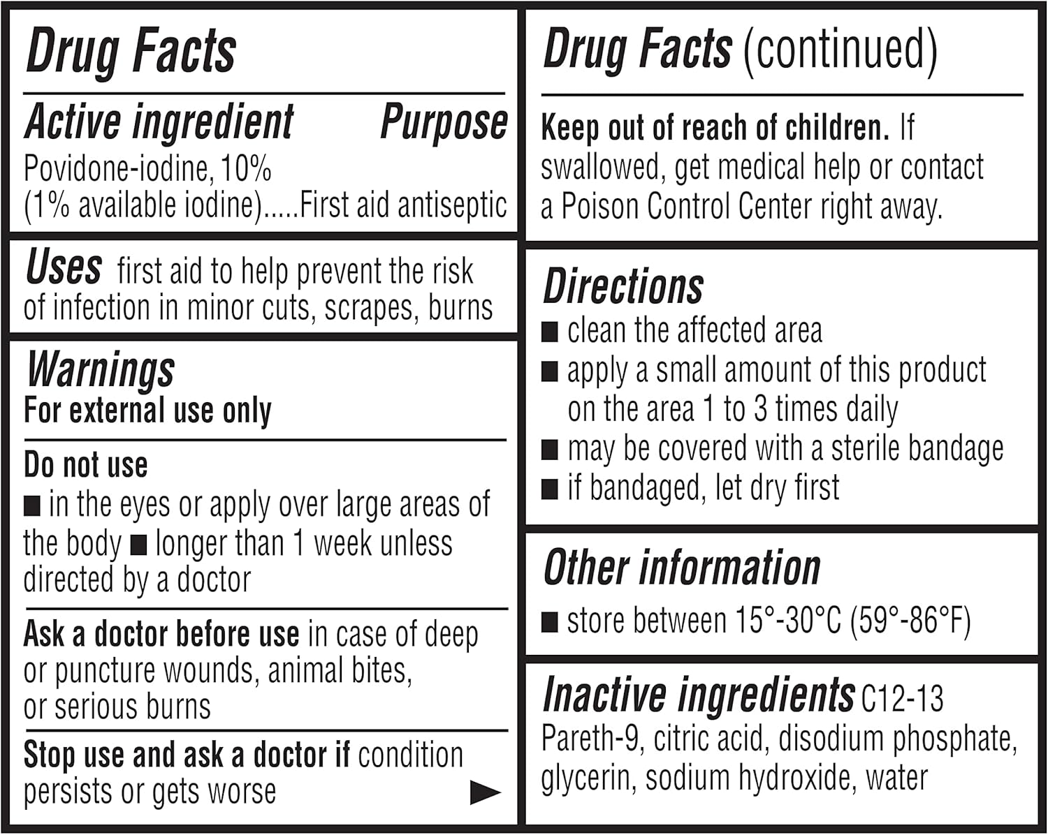 Amazon Basics First Aid Antiseptic, 10% Povidone Iodine Solution, 4 Fluid Ounces, 4-Pack (Previously Solimo)