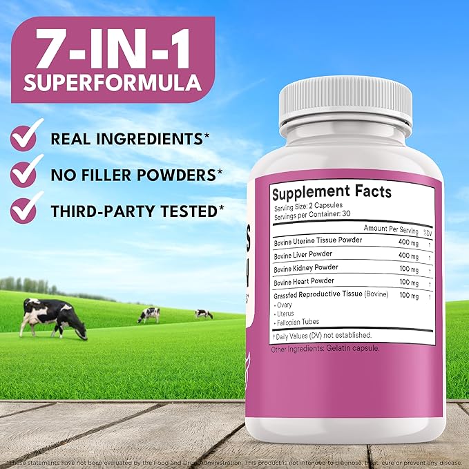 NEW AGE Beef Organ Supplement for Women - Beef Liver, Kidney, Heart and Uterus Tissue, Supports Women's Overall Energy and Health - Pasture Raised, Grass Fed - No Fillers - 60 Capsules