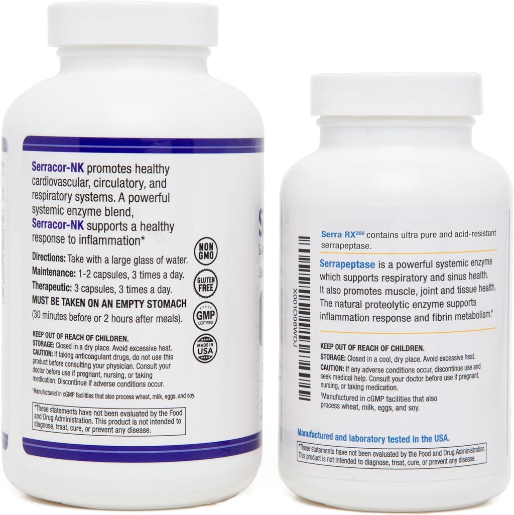 Serracor-NK (300) & Serra-RX 260,000 SU (120)- Scar Tissue Bundle - Acid-Resistant Serrapeptase Proteolytic Systemic Enzyme