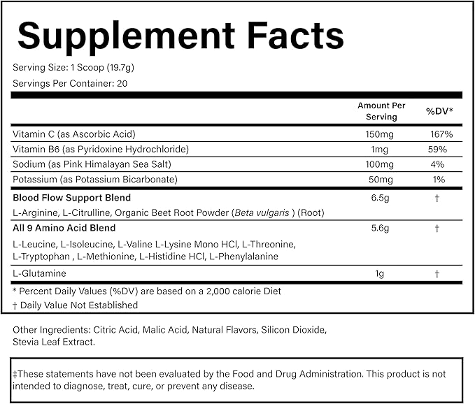 PURE Amino+ Drink Mix, Fruit Splash, 9 Essential Amino Acids, L-Arginine, L-Citrulline, 501g, 30 Servings, Premium Wellness Supplement