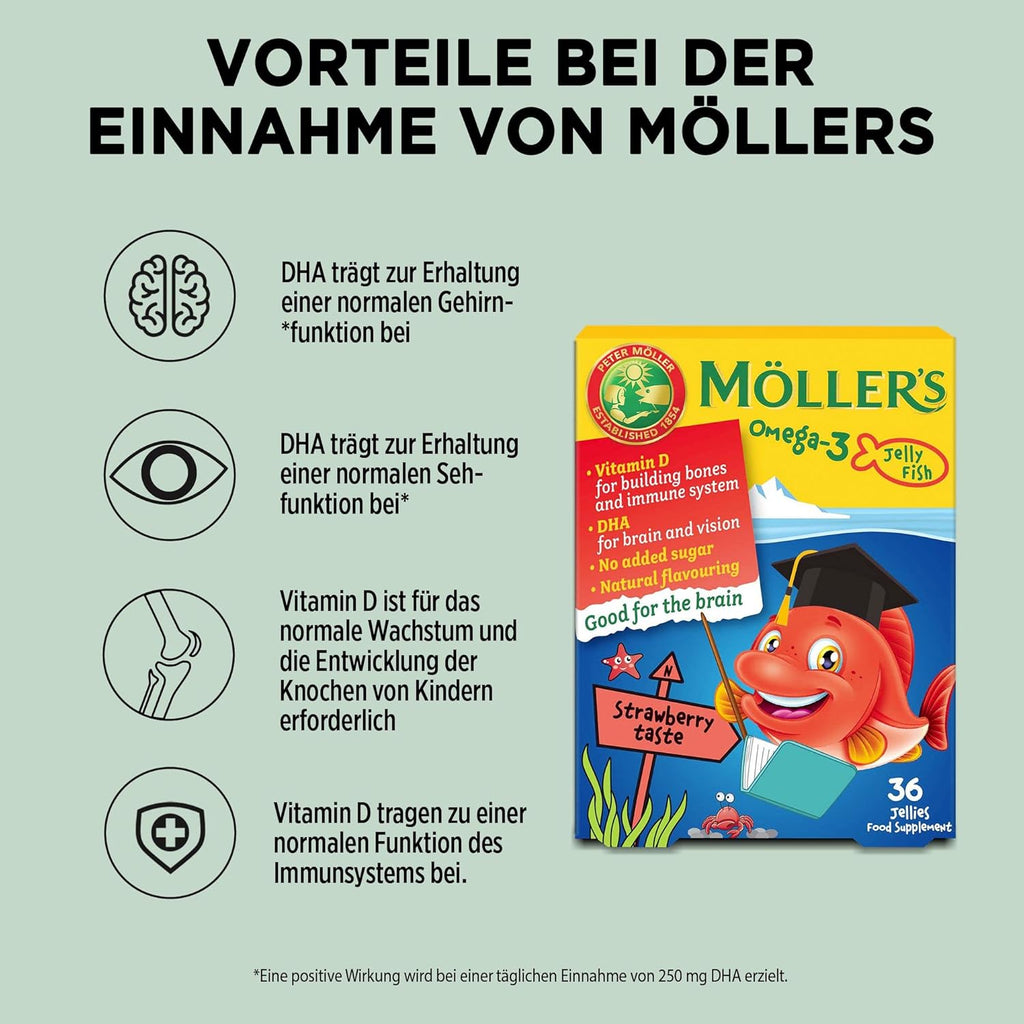 Moller’s ® | Omega 3 Capsules for Children | Natural Fish Oil Omega 3 Fish Oil for Kids | with DHA and EPA, No Gluten, Lactose or Added Sugar & Easy to Chew | Strawberry Flavor | 72 Capsules