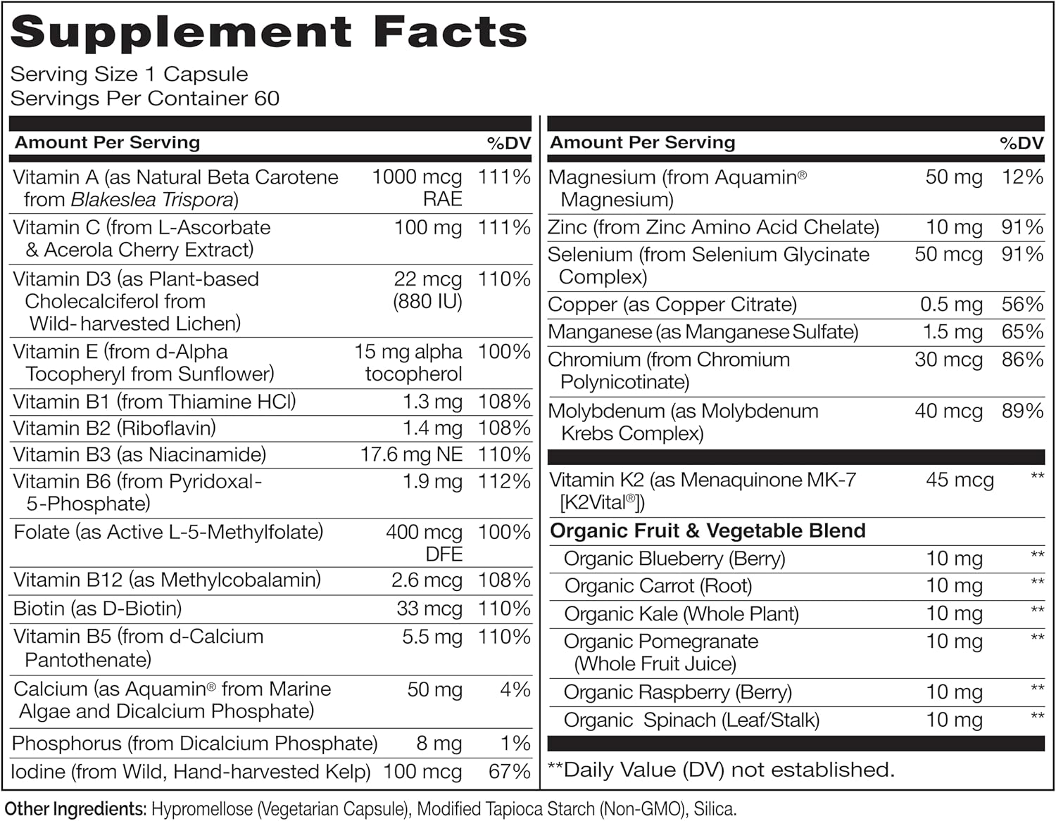 NATURELO Mens Multivitamins - One Daily Multivitamin for Men with Vitamins, Minerals & Organic Whole Foods, Boost Energy & Health, Non-GMO, 60 Vegetarian Capsules