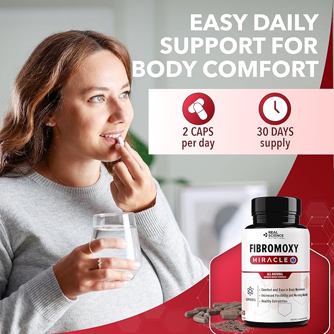 Real Science Fibromoxy Miracle – All Natural Fibromyalgia Relief Supplement for Pain, Stiffness & Fatigue with Vitamins B6, B12, C, D, K + Nitric Oxide Support – Neurological & Circulatory Aid, 60Caps