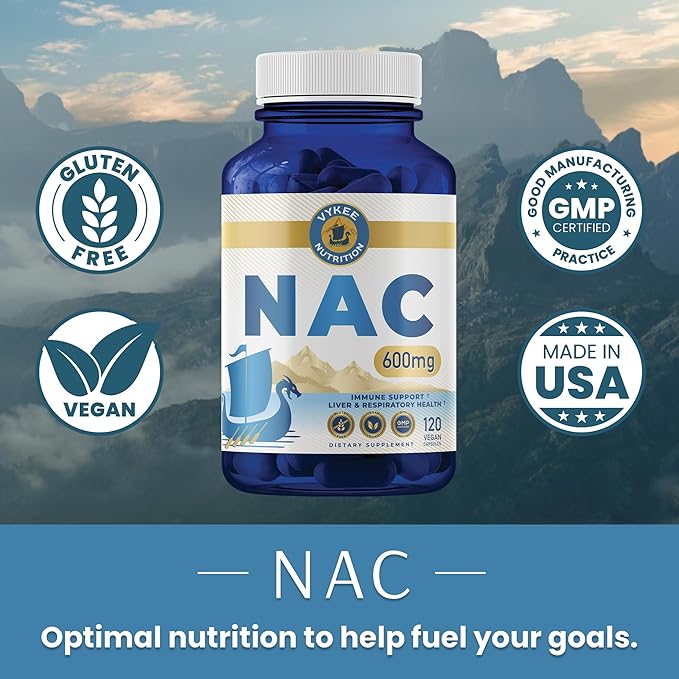 Vykee Nutrition NAC Capsules – 600mg N-Acetyl L-Cysteine | Vegan, Non-GMO | Supports Antioxidant Production, Liver Health & Immune Function | 120 Capsules