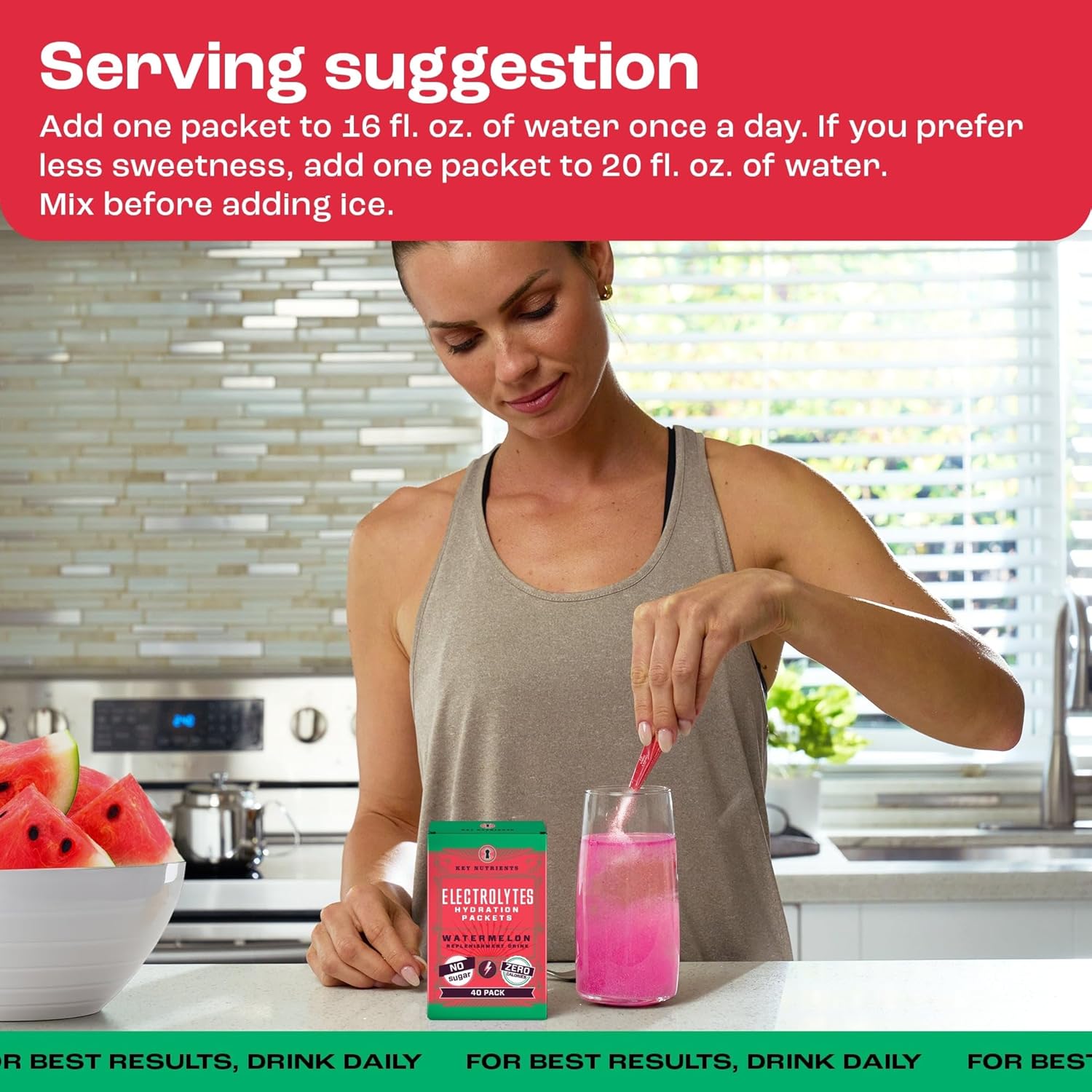 KEY NUTRIENTS Electrolytes Powder Packets - Refreshing Watermelon 40 Pack Hydration Packets - Travel Hydration Powder - No Sugar, No Calories, Gluten Free - Made in USA