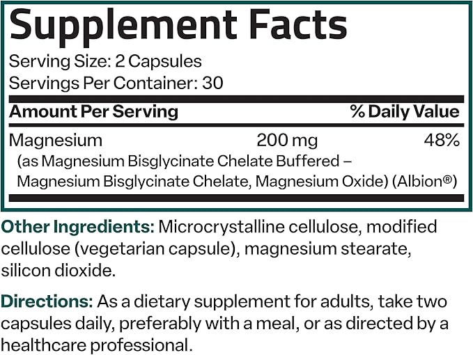 Bronson Magnesium Glycinate 200 MG per Serving Chelated for High Absorption, Gentle On Stomach, Non-GMO, 60 Vegetarian Capsules