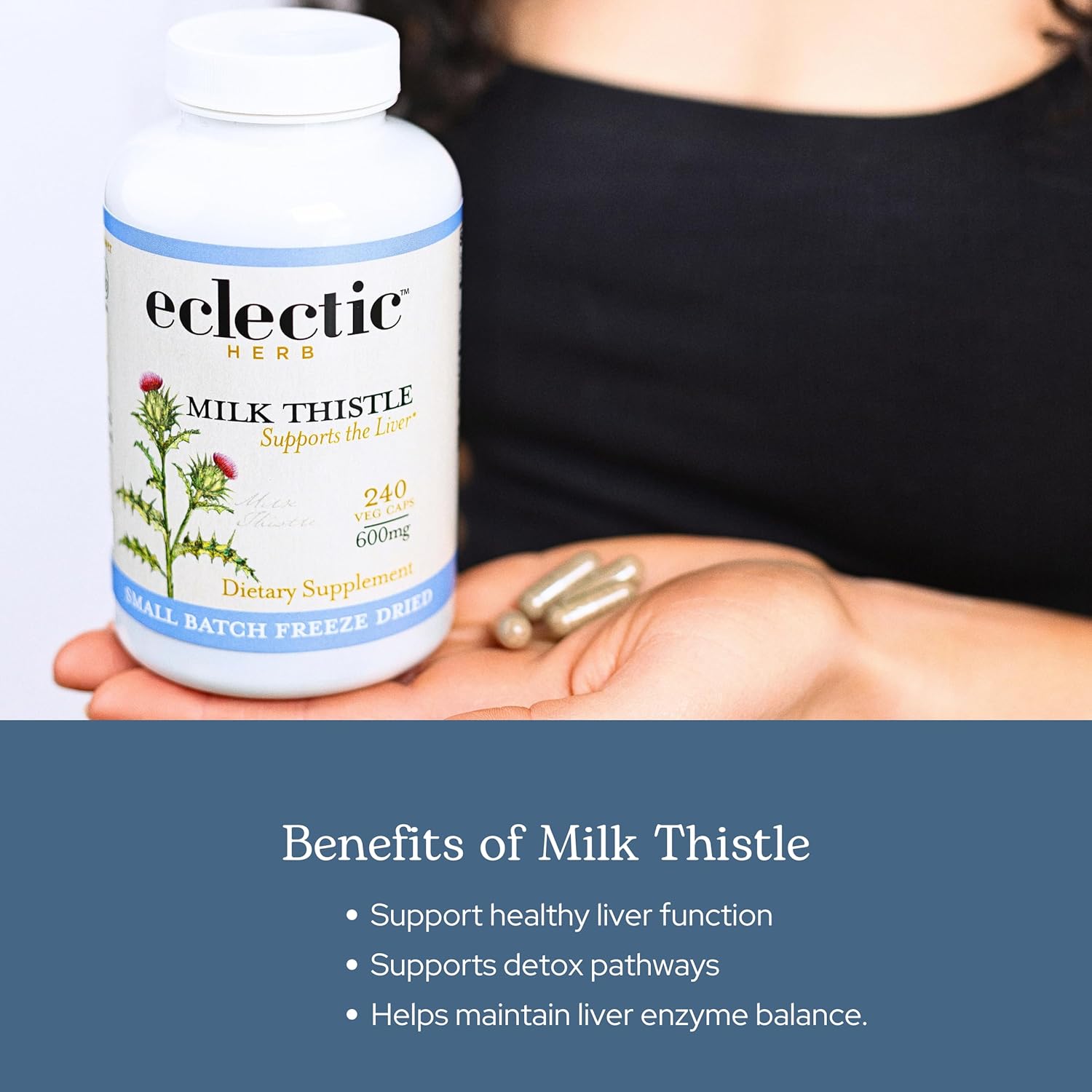 Eclectic Herb - Premium Freeze Dried Milk Thistle Capsules | Dietary Supplement | Liver Support, Detox, Cleanse + Maintain | Natural, Non-GMO, Vegan (120 CT | 600 mg)