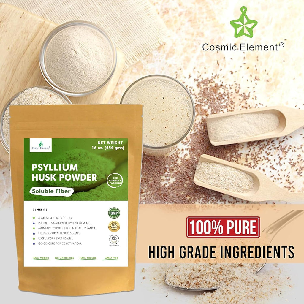 100% Pure Psyllium Husk Powder Organic – Finely Ground Fiber Supplement for Regularity & Keto | Psyllium Husk Powder for Baking and Gluten-Free Bread – 16 oz