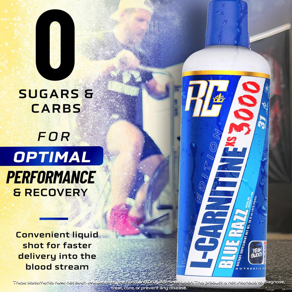 Ronnie Coleman Signature Series L-Carnitine XS 3000 Liquid, Amino Acids Metabolism and Lean Muscle Strength Support, Stimulant Free, Sugar Free, Zero Carbs, Blue Razz, 16 Oz