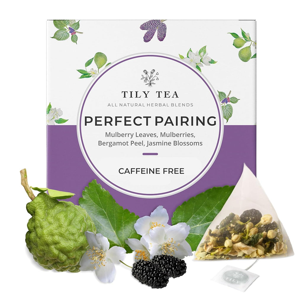 Tily Tea Perfect Pairing Herbal Tea - Mulberry Leaf Tea - Caffeine Free - 10 Plastic-Free Tea Bags