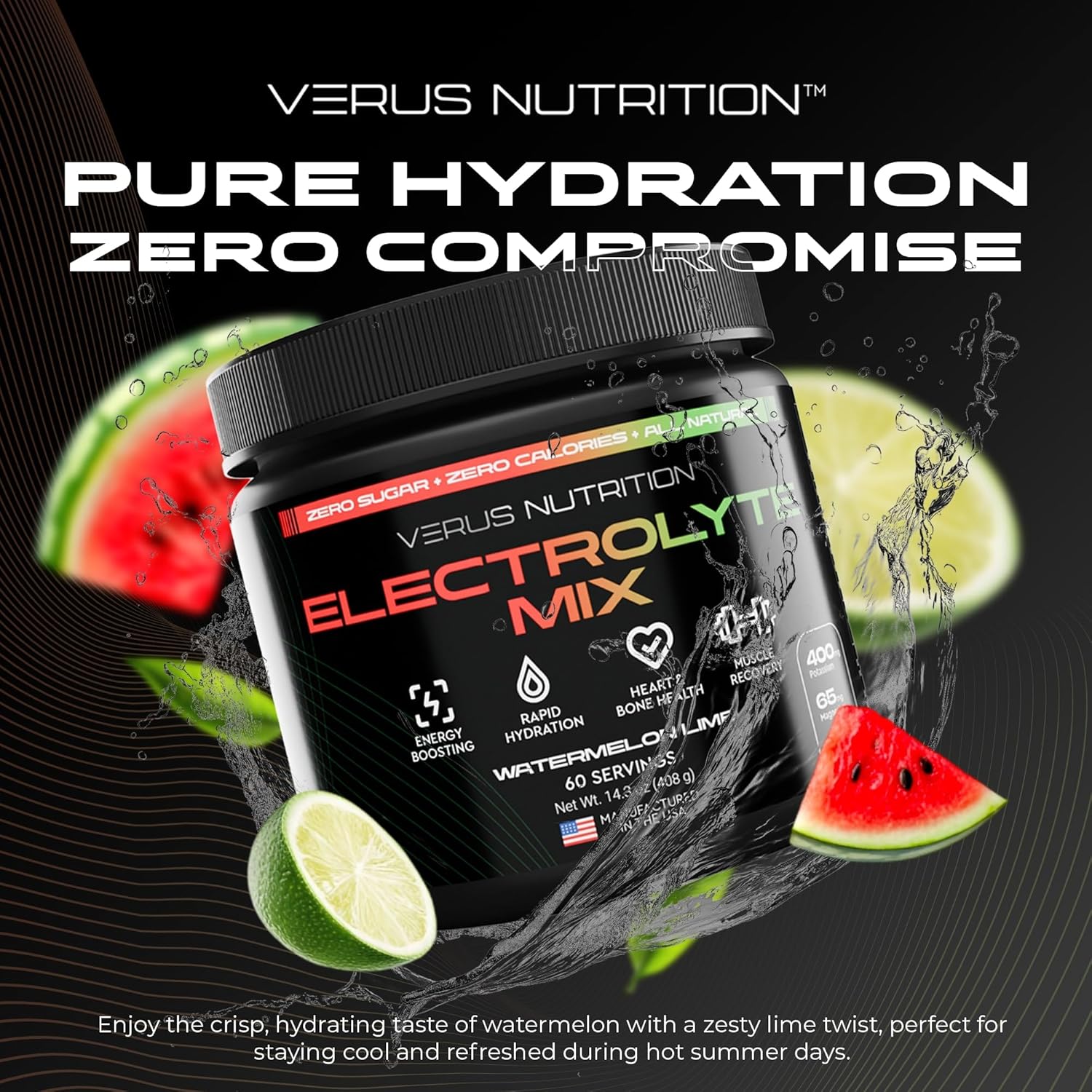 Electrolytes Powder No Sugar- Zero Calorie Hydration Powder | Sugar Free Electrolytes for Fasting, Keto & Vegan | Natural Ingredients Electrolyte Mix for Energy Boost, 60 Servings