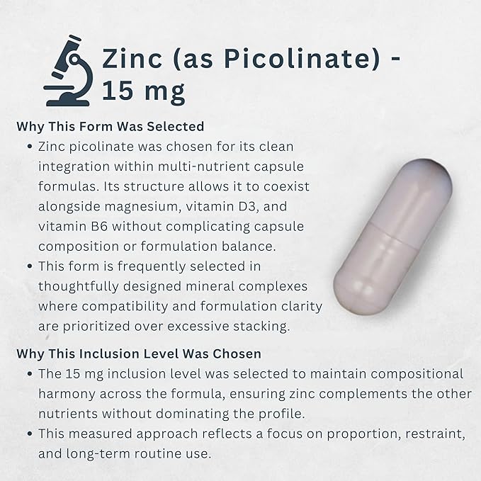 Magnesium Glycinate Complex 4-in-1 - Chelated Magnesium Bisglycinate (150 mg Elemental) with Zinc Picolinate, Vitamin D3 & B6-120 Vegan Capsules, Non-GMO - Men & Women
