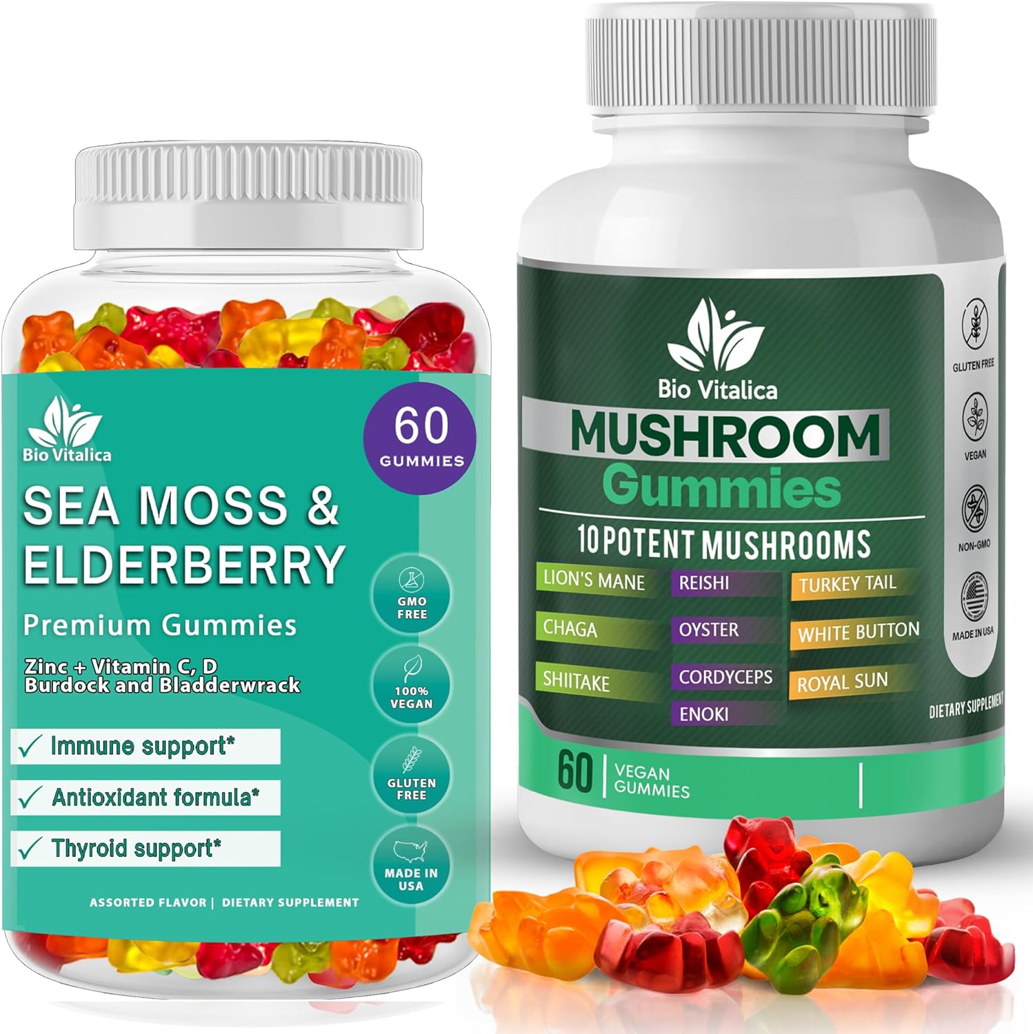 BIO VITALICA Sea Moss Elderberry Gummies & Mushroom Gummies (Bundle)