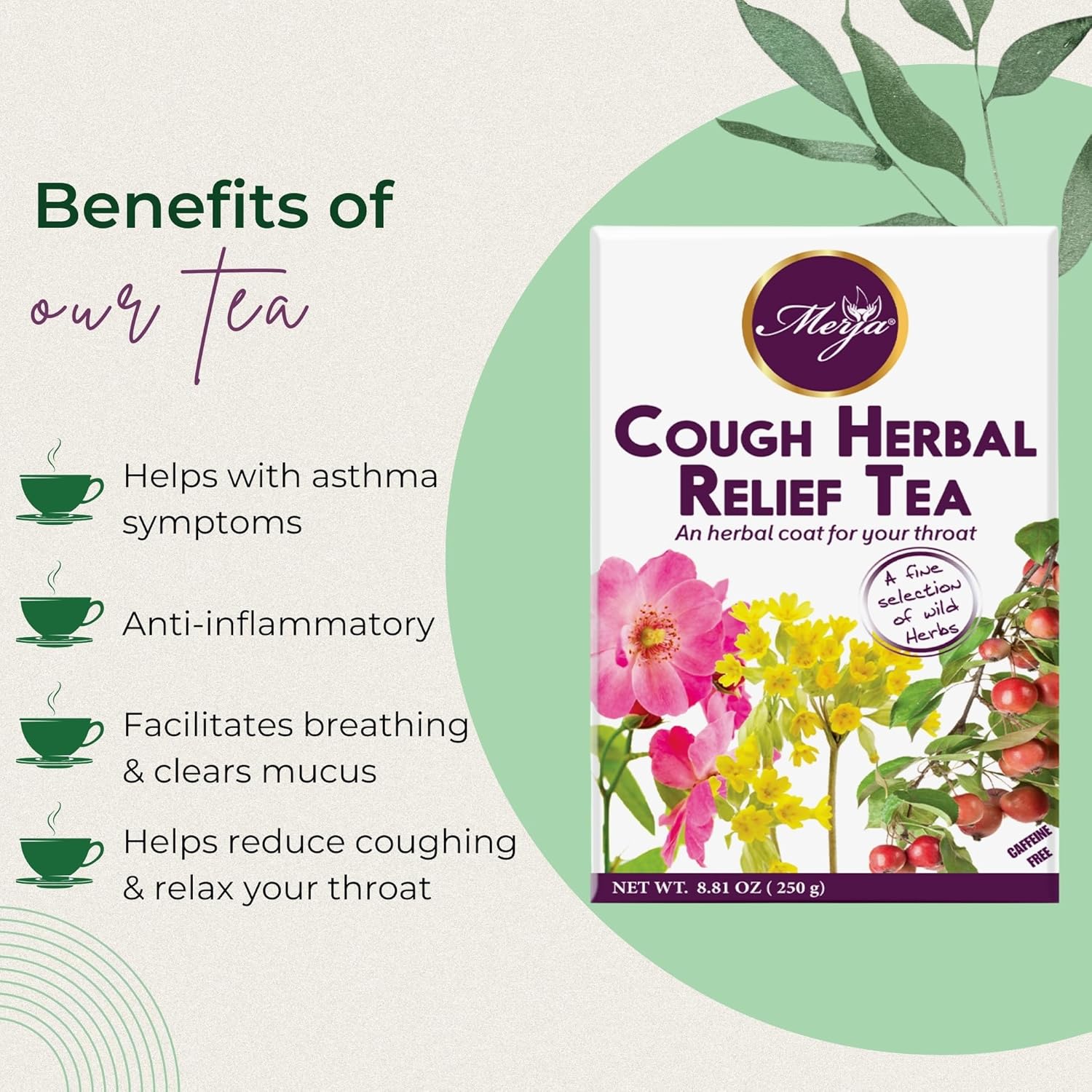 Merja Herbs Cough Relief Herbal Tea [250g] Caffeine-Free Tea for Cough & Cold Relief, Sore Throat & Cough Support | Mediterranean Loose Tea | Herbal Teas & Beverages, Pack of 1