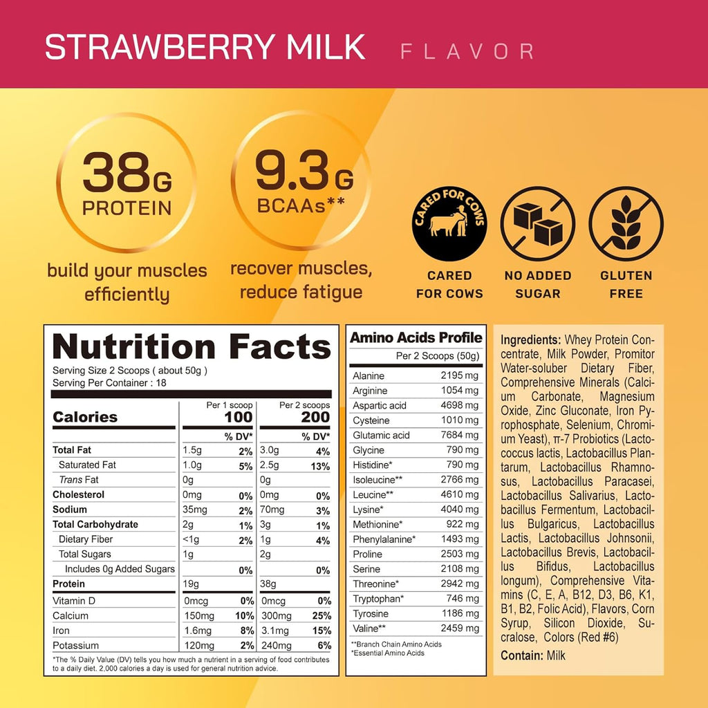 GOPOWER Whey Protein Powder, with BCAAs, Grass Fed Protein Powder, 2 Pound, 18 Servings