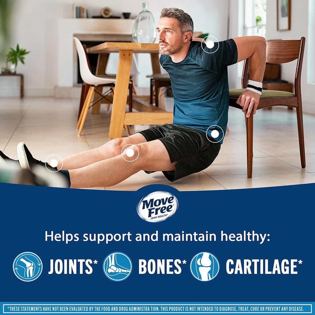 Move Free Advanced Glucosamine Chondroitin MSM + Vitamin D3 Joint Support Supplement, Supports Mobility Comfort Strength Flexibility & Bone + Immune Health - 120 Tablets (60 servings)*