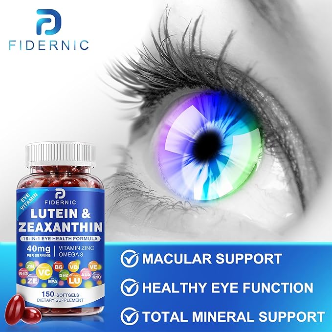 Lutein and Zeaxanthin Supplement - Eye Vitamins, 40 mg Lutein & 8 mg Zeaxanthin with Vitamins C, E, Zinc, Omega-3 & CoQ10 for Blue Light Protection, Eye Health Support  - 450 Softgels