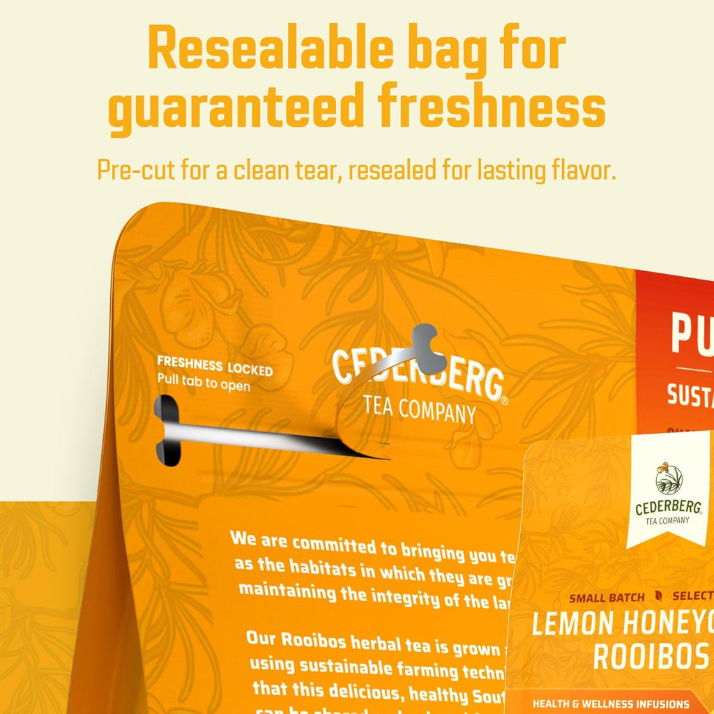 Cederberg Tea Company Lemon Honeycomb Rooibos Tea Bags - Made with Organic Red Rooibos Tea, South African Herbal Tea, Naturally Caffeine Free Tea, Small Batch - Select Blend Non-GMO, Premium Leaf, Antioxidant-Rich, 100 Count