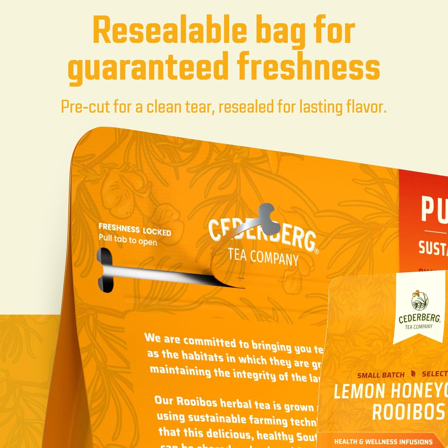 Cederberg Tea Company Lemon Honeycomb Rooibos Tea Bags - Made with Organic Red Rooibos Tea, South African Herbal Tea, Naturally Caffeine Free Tea, Small Batch - Select Blend Non-GMO, Premium Leaf, Antioxidant-Rich, 100 Count