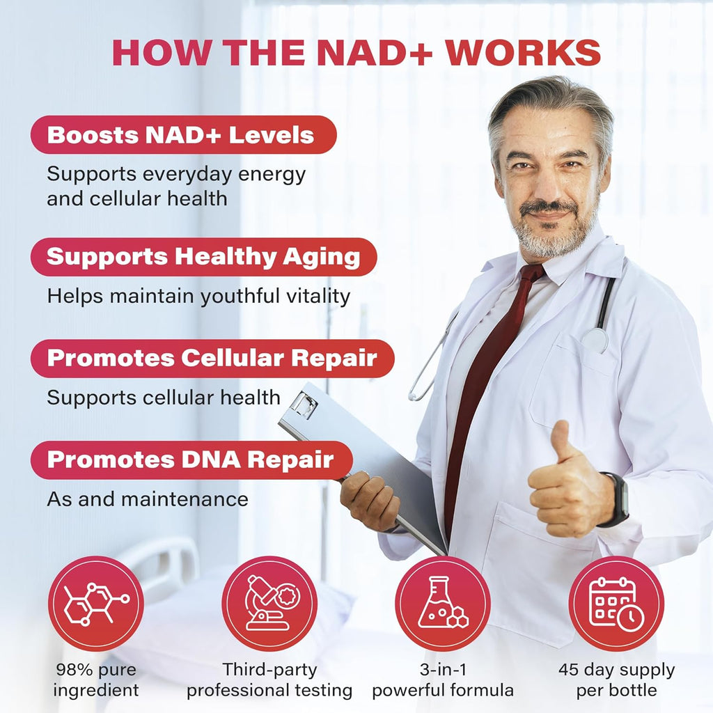 zooone- NAD+ Supplement 30pcs, Premium Nicotinamide Riboside & Resveratrol, DNA Repair & Healthy Aging， Advanced NAD Supplement for Men & Women, Boosts Cellular Energy