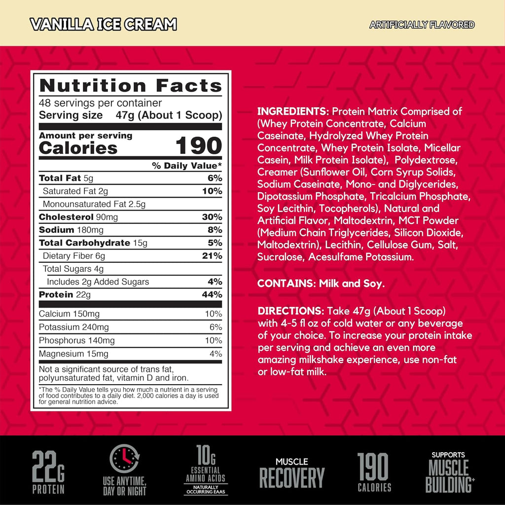 BSN SYNTHA-6 Whey Protein Powder, Micellar Casein, Milk Protein Isolate Powder, Vanilla Ice Cream, 5 Pounds, 48 Servings (Pack of 1) - Package May Vary