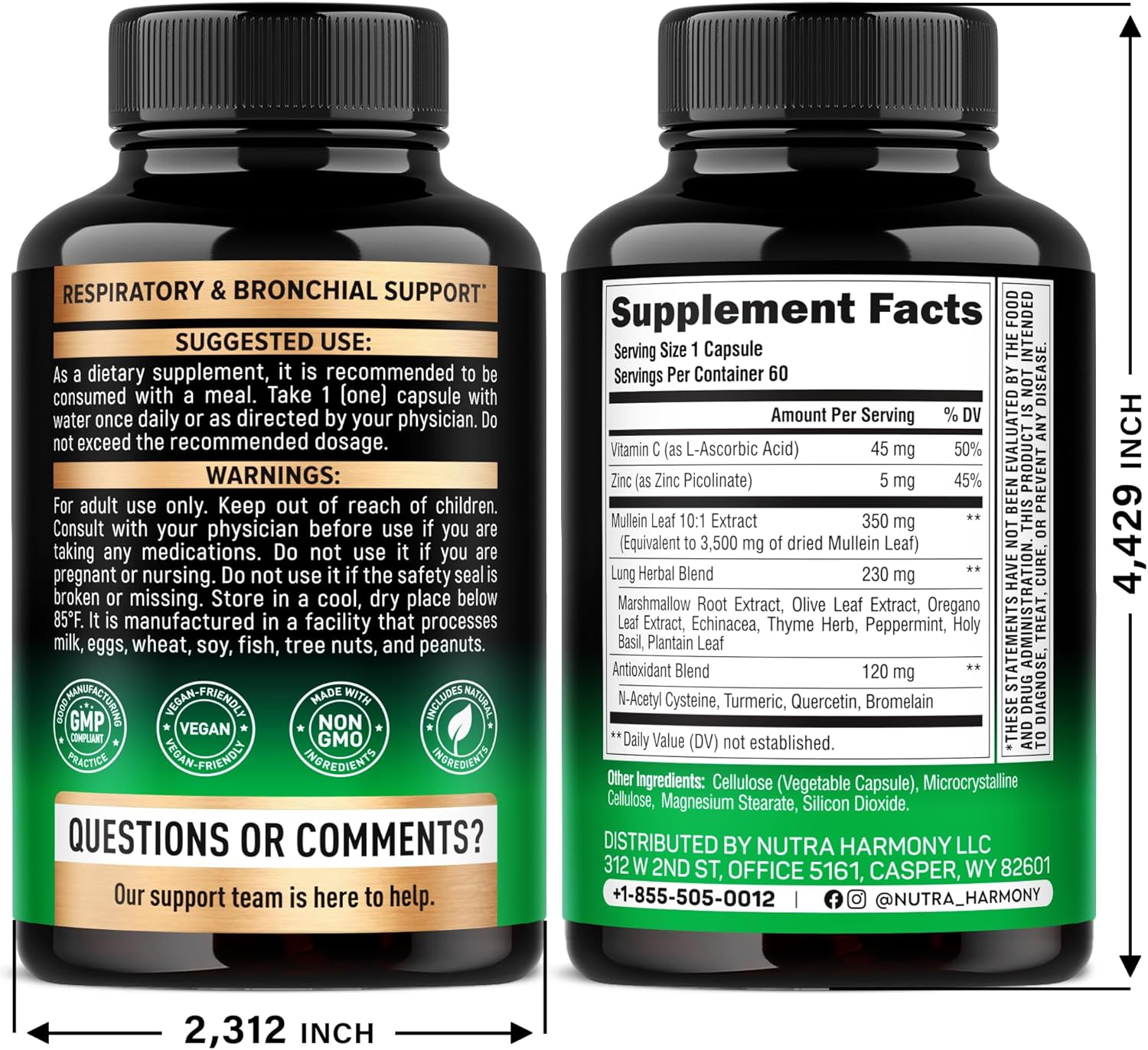 Mullein Leaf Extract for Lung Detox - Marshmallow Root | Echinacea | Oregano | Quercetin | NAC - 15-in-1 Lung Support & Cleanse for Smokers Supplement - Made in USA - As Drops, Tincture - 60 Capsules